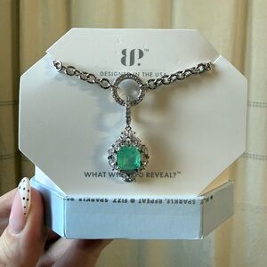 BP Silver Necklace with Green Pendant